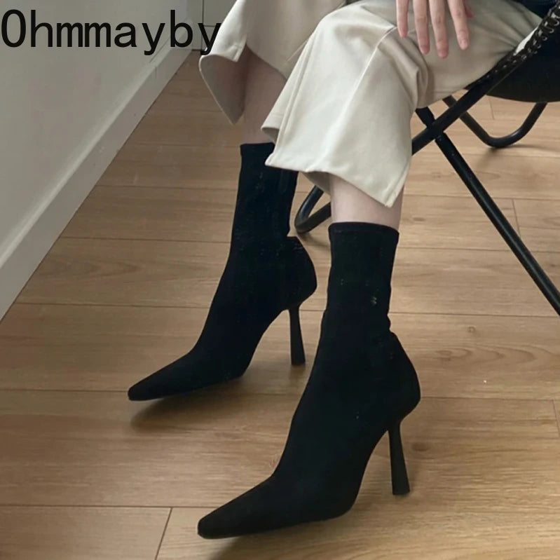 Luxury Spring Autumn Women Ankle Boots Fashion Ladies Pointed Toe Short Booties Elegant Thin High Heel Women's Footwear