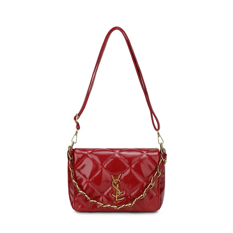 Quilted Bag with Letter Print 2025 - Vintage Chain Strap Crossbody Bag, Elegant Small Square Shoulder Purse for Women