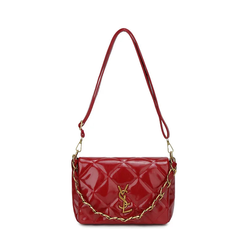 Quilted Bag with Letter Print 2025 - Vintage Chain Strap Crossbody Bag, Elegant Small Square Shoulder Purse for Women