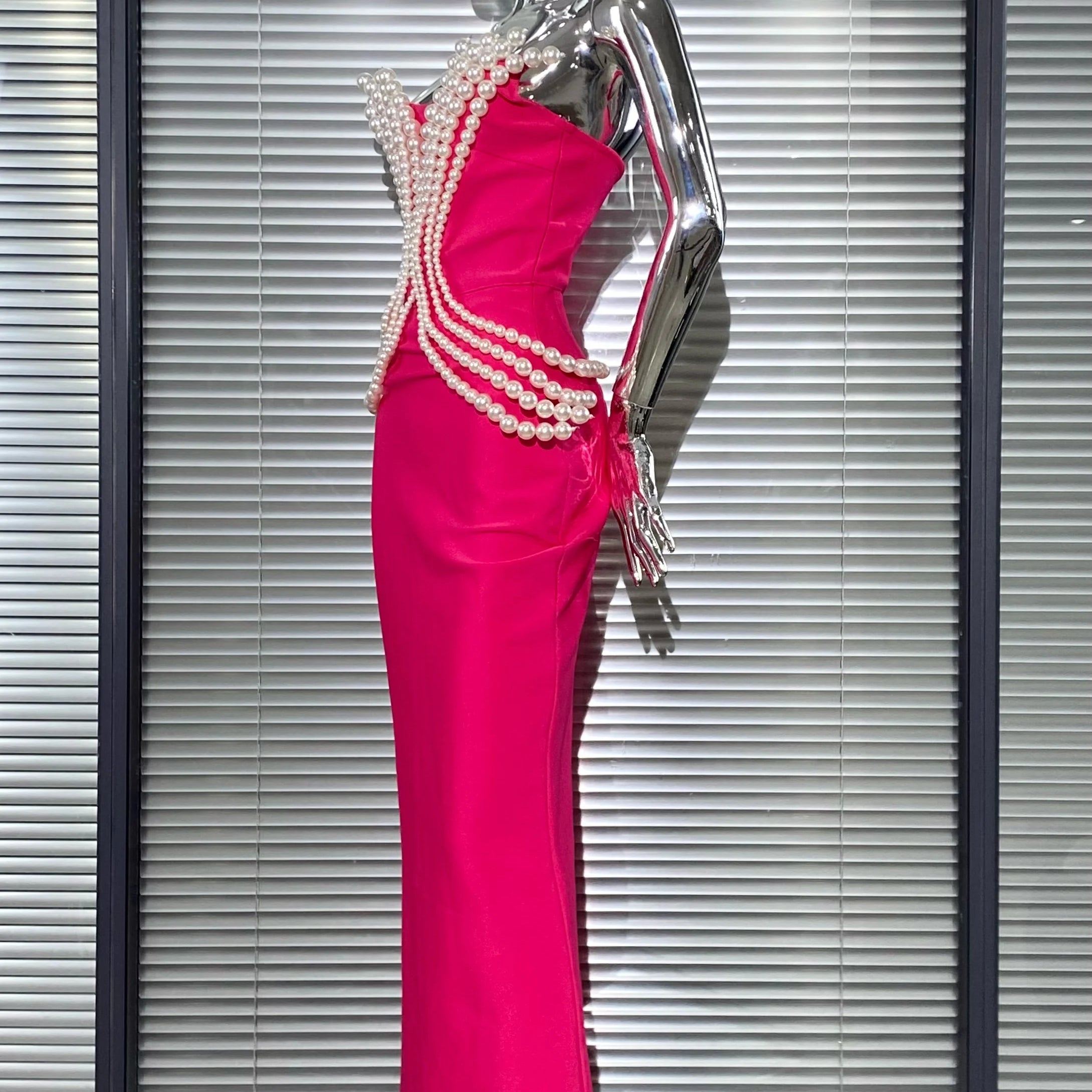 Luxury Pearl Geometric Design Strapless Package Hips Bandage Long Dress Elegant Woman Party Dress Celebrity Party Vestido