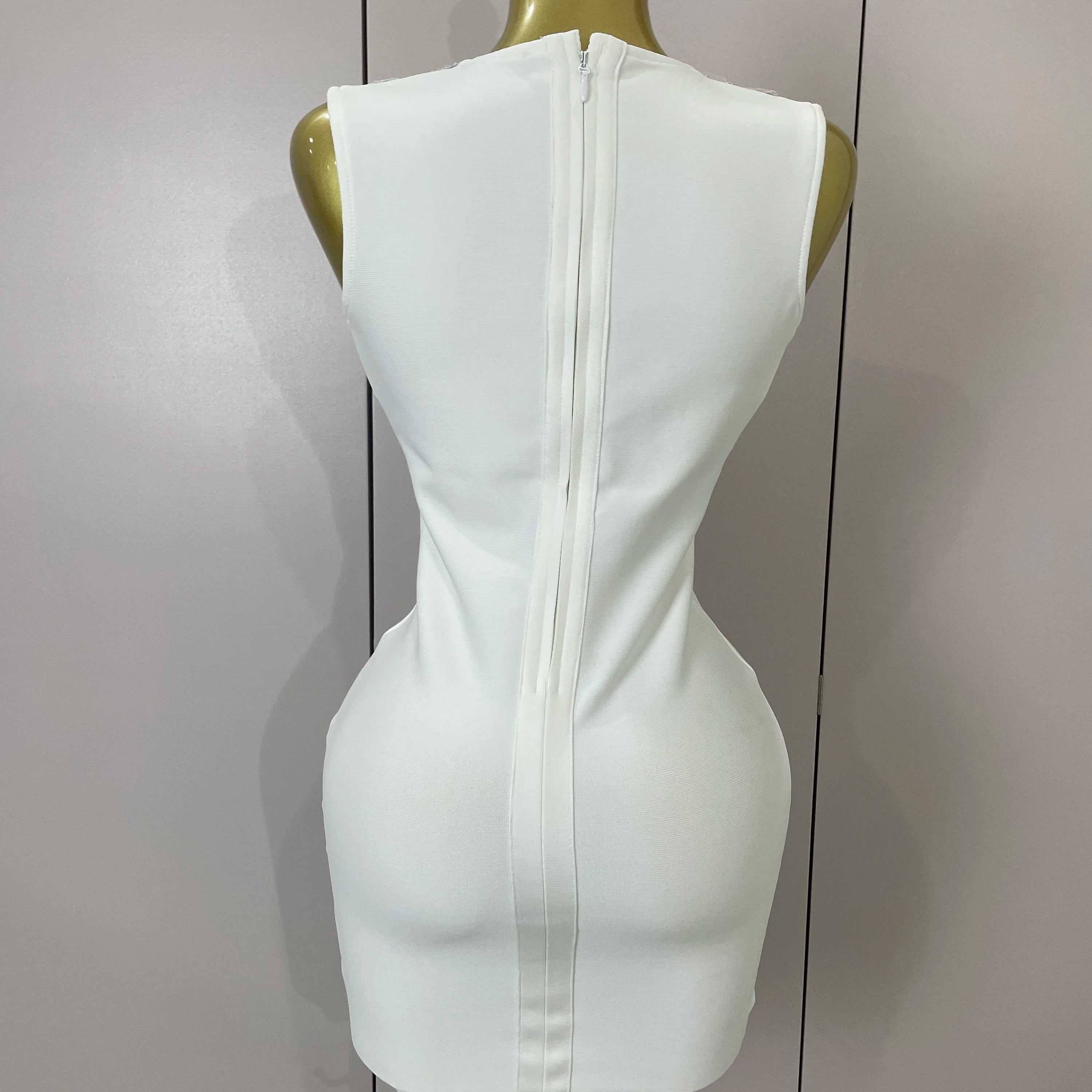 Sexy Silver Sequin White V Neck Cut Out Short Bandage Dress Women 2025 New Elegant Luxury Birthday Party Club Wedding Vestidos