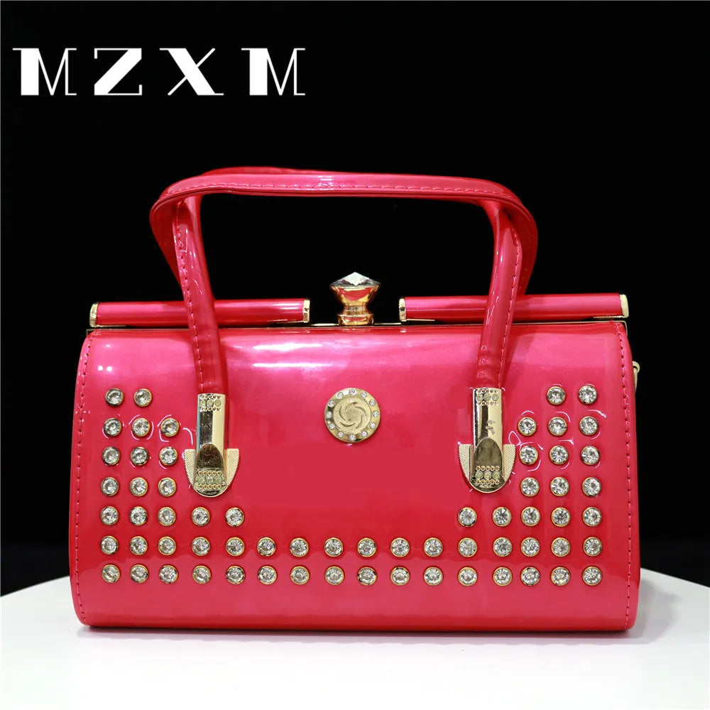 Rose Red Color Metal Rhinestones Fashion Elegant Large Capacity Evening Bag Diamond Luxury Women's Party Wallet Handbag Rose Red 27.5x12x15cm