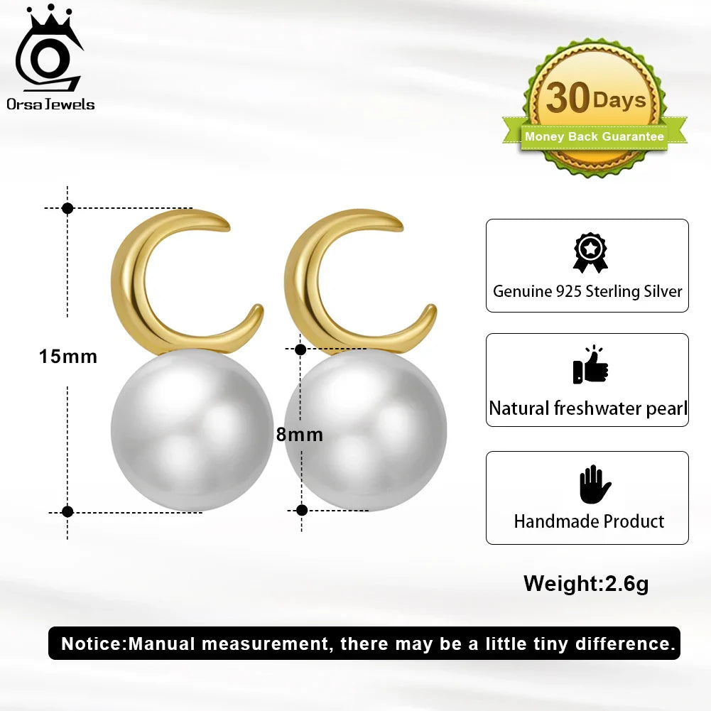 ORSA JEWELS Elegant 14K Gold Plated Freshwater Pearl Earrings for Women Moon Shape Baroque Pearl Eardrop Fashion Jewelry GPE30