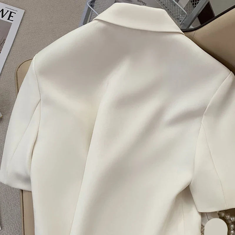 Lucyever Summer Shorts Sleeve Women's Jacket Korean Fashion Notched Neck Office Work Blazer for Women Casual Simple Suit Jackets
