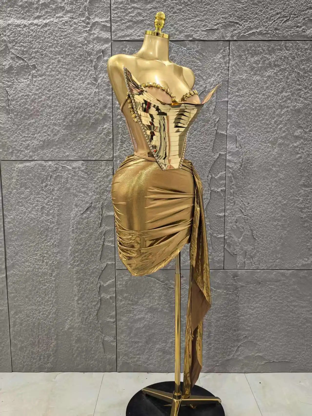 Robe moulante sexy 2 pièces pour femme, couleur or et argent, sans bretelles, scintillante, idéale pour une soirée en boîte de nuit ou un anniversaire