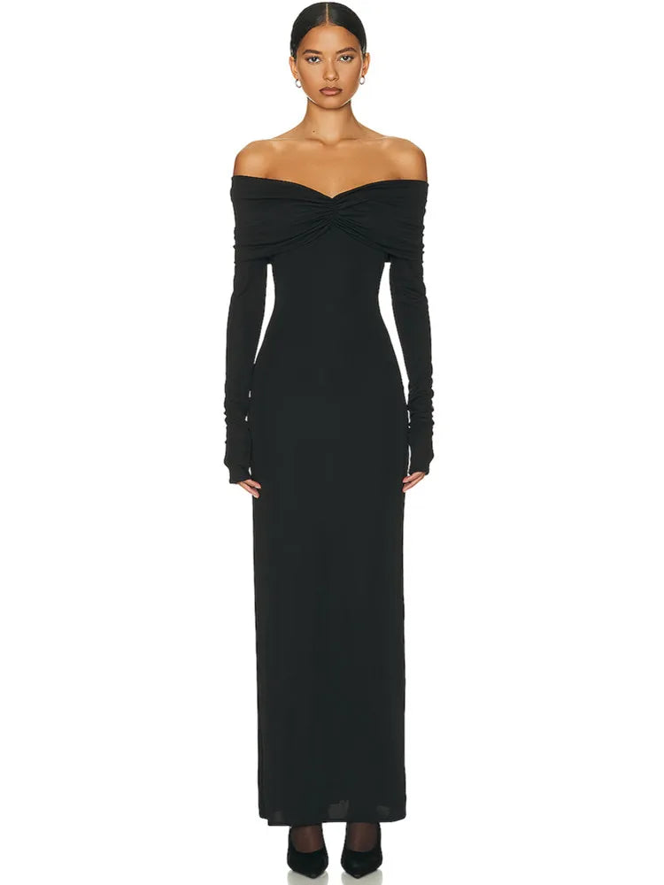 Luxury Women Celebrity Sexy Off Shoulder Long Sleeve White Black Maxi Long Bodycon Dress 2024 Elegant Evening Club Party Dress
