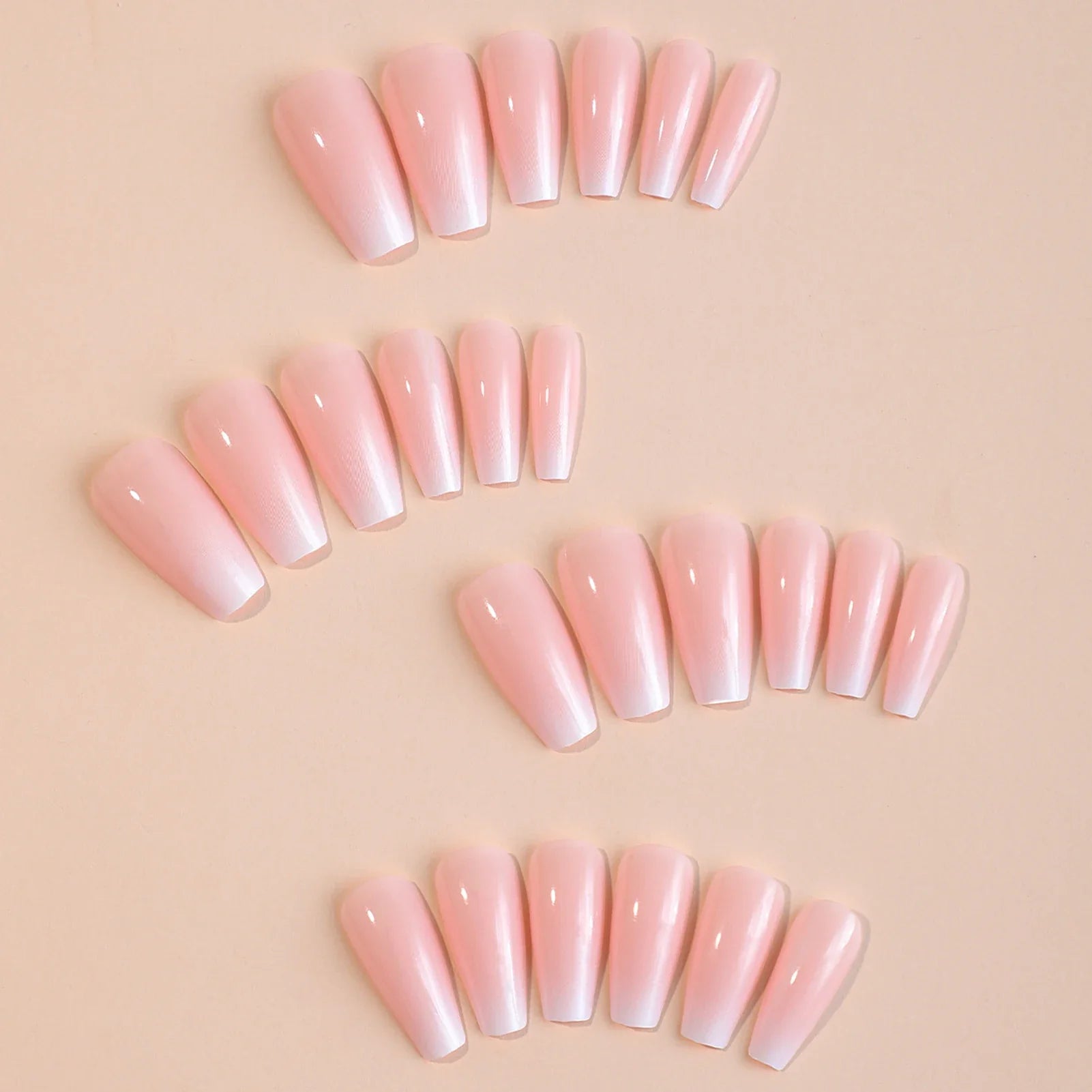 Gradient Pink Fake Nails 24Pcs Medium-length Coffin Press On Nails Sweet Girls Charm Manicure Full Cover Acrylic False Nails