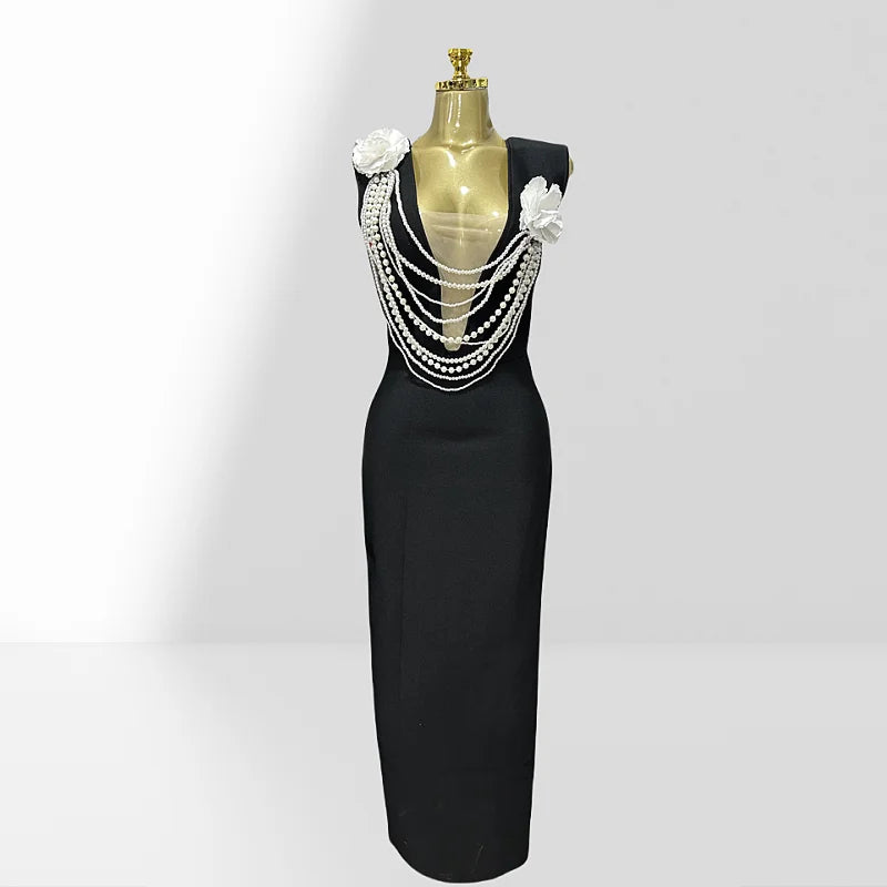 New Summer Sexy  V-Neck  Sleeveless  Package Hips Ankle Lenght Bandage Dress Graceful Woman Party Dress Cocktail Party Vestido