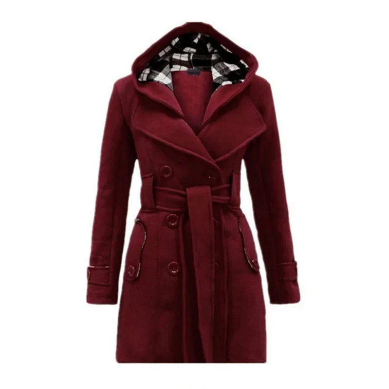 Vintage Woolen Coat Women Warm Fleece Jacket With Belts Double Breasted Solid Casual Jacket Winter Fashion Ladies Plus Size