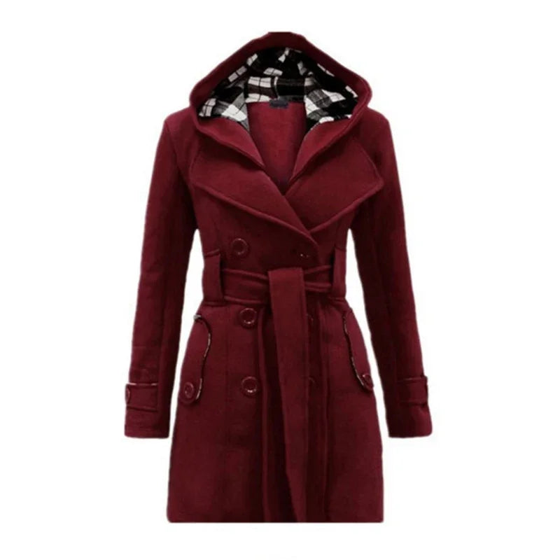 Vintage Woolen Coat Women Warm Fleece Jacket With Belts Double Breasted Solid Casual Jacket Winter Fashion Ladies Plus Size