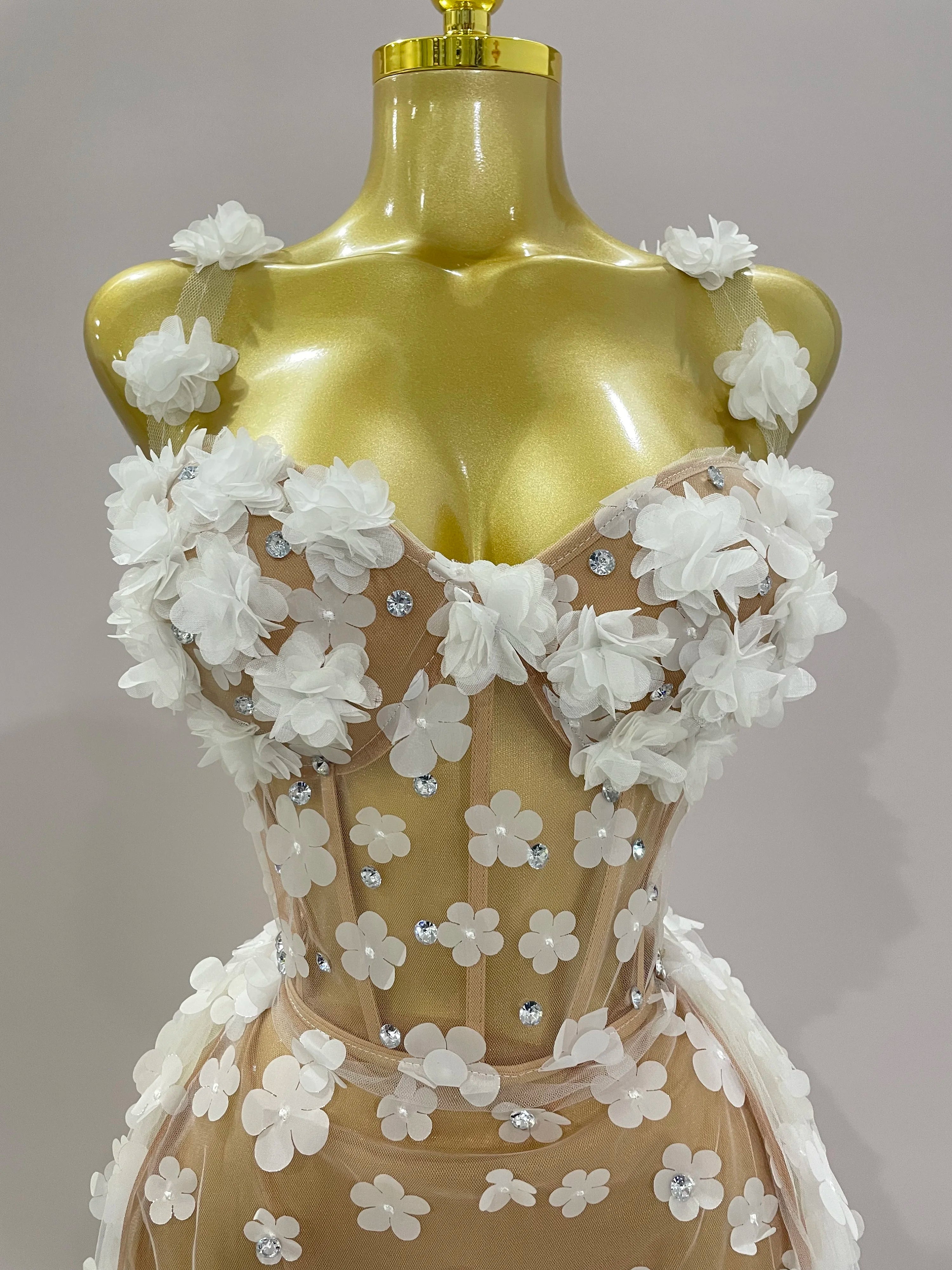 Sexy Mesh See Through Flowers Backless Long Dress 2025 Women Elegant Party Wedding Celebrate Evening Gown Prom Hotwife Outfit