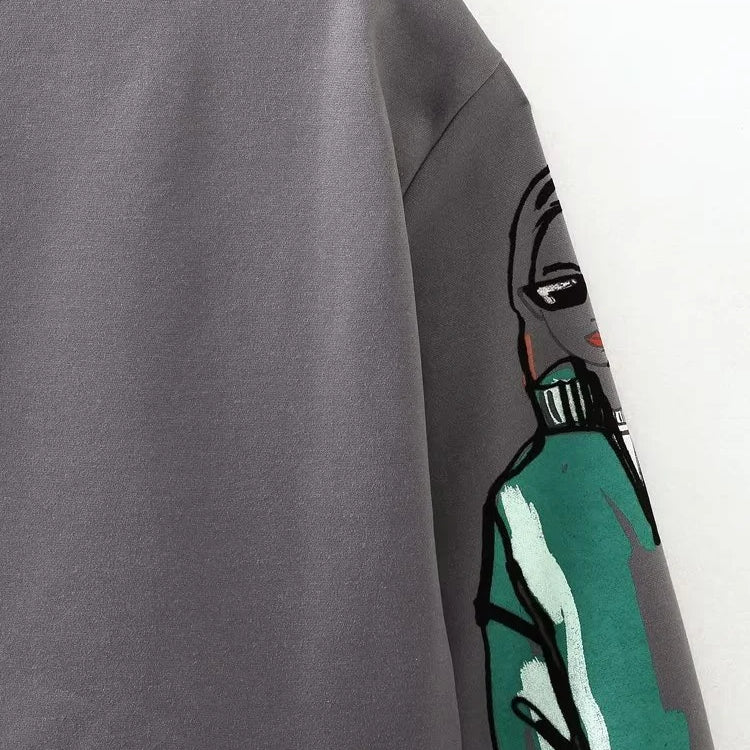 Women Fashion Modern Ladies Print Loose Fleece Sweatshirts Female O Neck Long Sleeve Hoodies Chic Pullovers Tops H2840