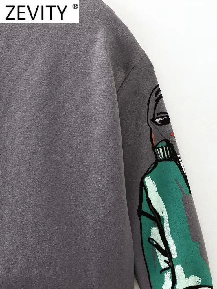 Women Fashion Modern Ladies Print Loose Fleece Sweatshirts Female O Neck Long Sleeve Hoodies Chic Pullovers Tops H2840