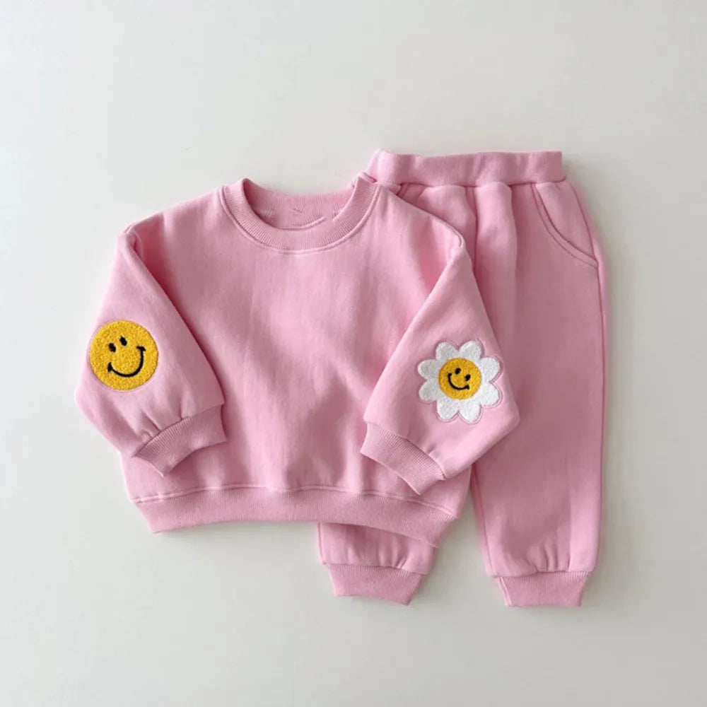 Korea Baby Boys Clothing Sets Spring Autumn Cotton Clothes Children Sweatshirt Baby Girls Pullover Tops+ Pant Suits 2PCS AM2400Pink
