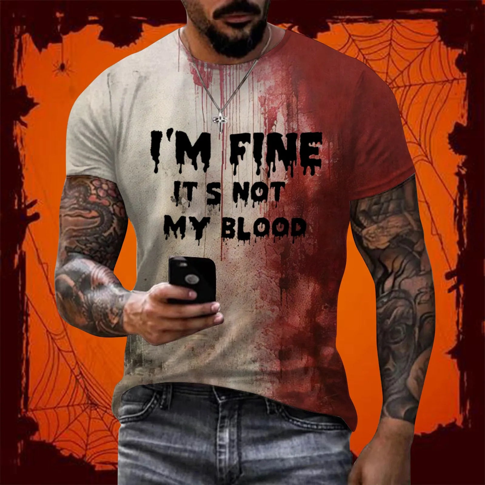 I'M Fine Bloody Shirt Problem Solved T Shirt For men Funny Halloween Blood Clothes casual short sleeved tee tops horror design EXZHH20242214T