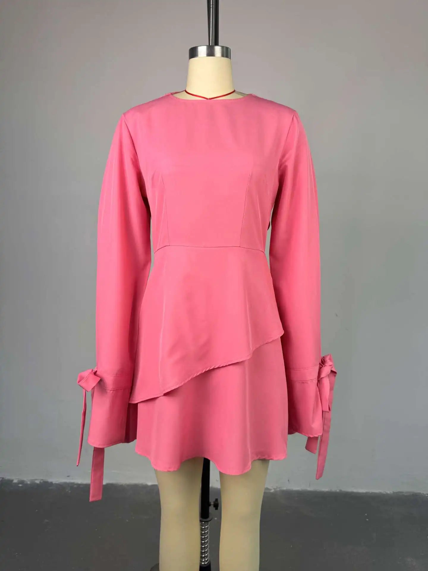 CM.YAYA Women Tie Up Bow Long Sleeve O-neck Mini Dress 2025 Birthday Holiday Sexy Club Party Evening High Street A-Line Dresses