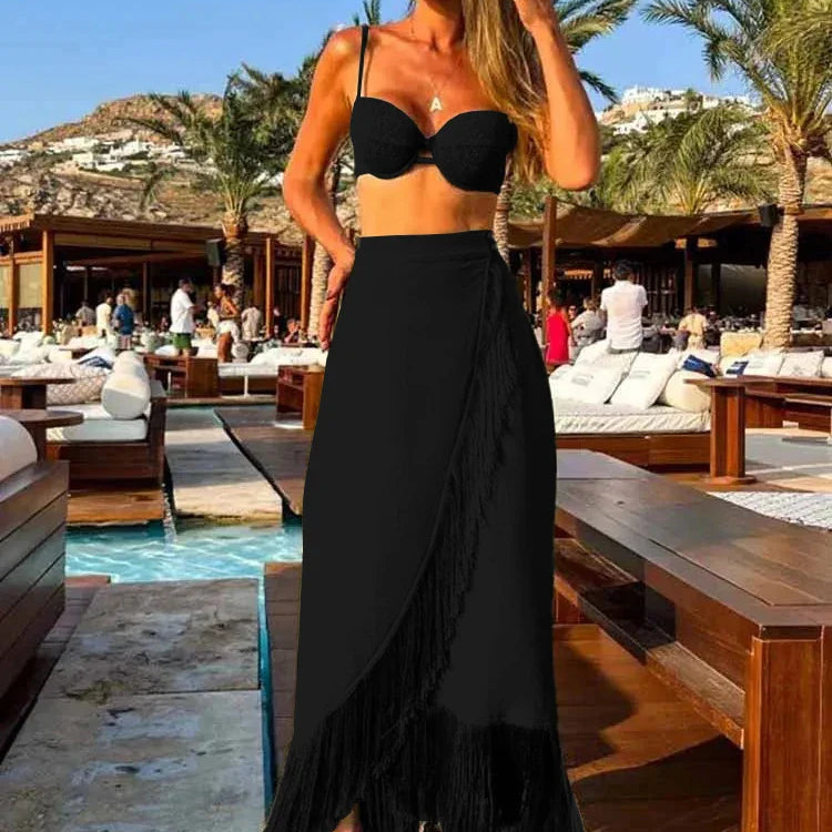 Sexy 3Pcs Bikini Set With Skirt Women Swimsuit Tassel Long Skirt Bathing Suit Beachwear Summer Trend Female Swimwear Dress PI23371W1 1