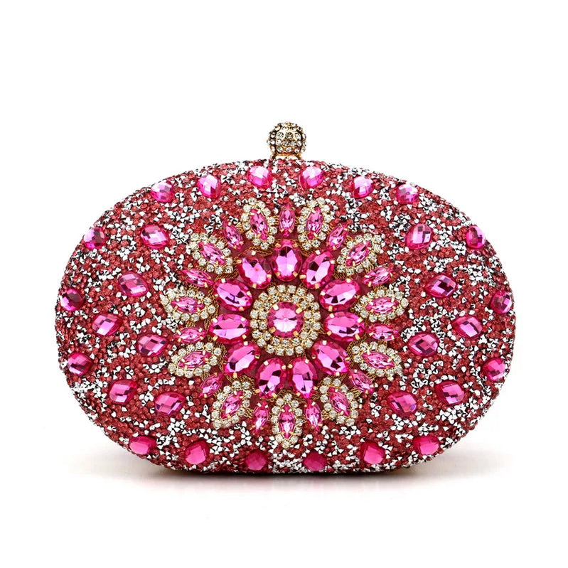 Rhinestones Women Bags Hollow Out Style Fashion Evening Bags Chain Shoulder Handbags Party Wedding Day Clutch Purse YM3108rose