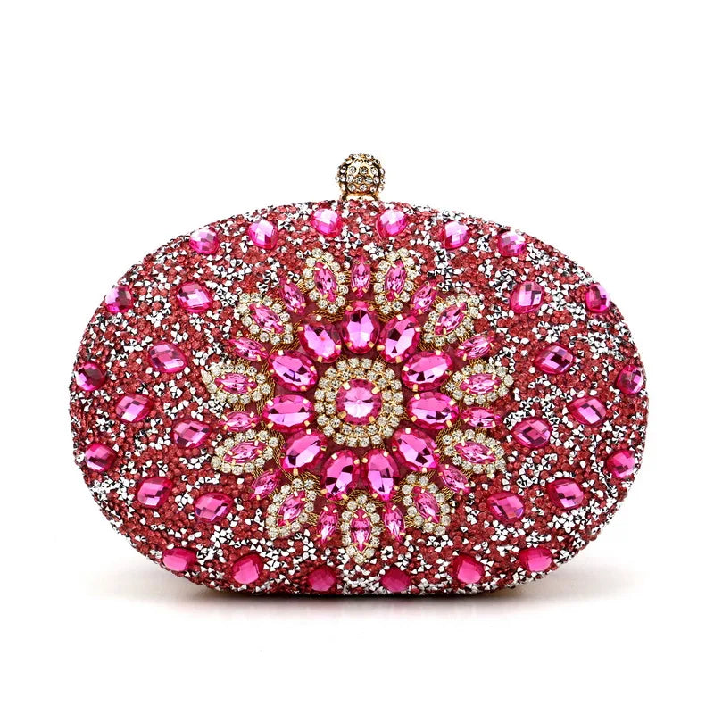 Rhinestones Women Bags Hollow Out Style Fashion Evening Bags Chain Shoulder Handbags Party Wedding Day Clutch Purse YM3108rose