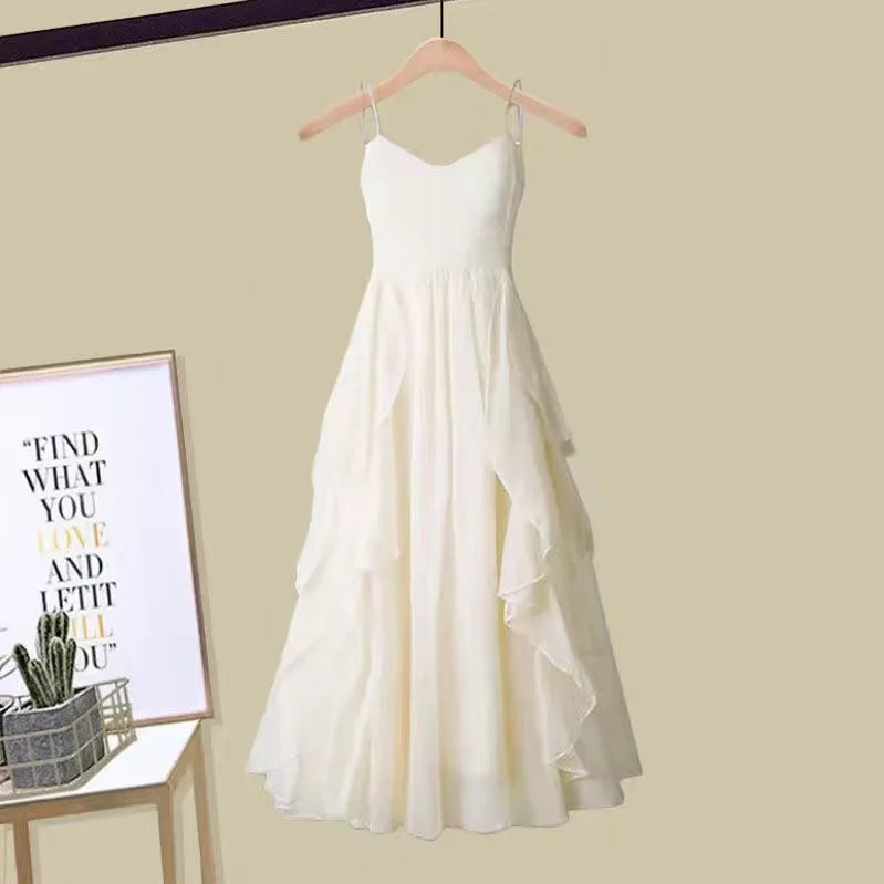 Korea Asymmetric Thickened Knitted Sweater Pullover Fashion Print Strap Dress Two Piece Elegant Women's Party Dress dress 02