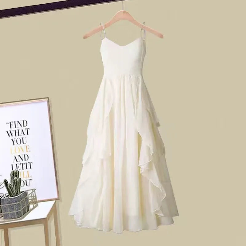 Korea Asymmetric Thickened Knitted Sweater Pullover Fashion Print Strap Dress Two Piece Elegant Women's Party Dress dress 02