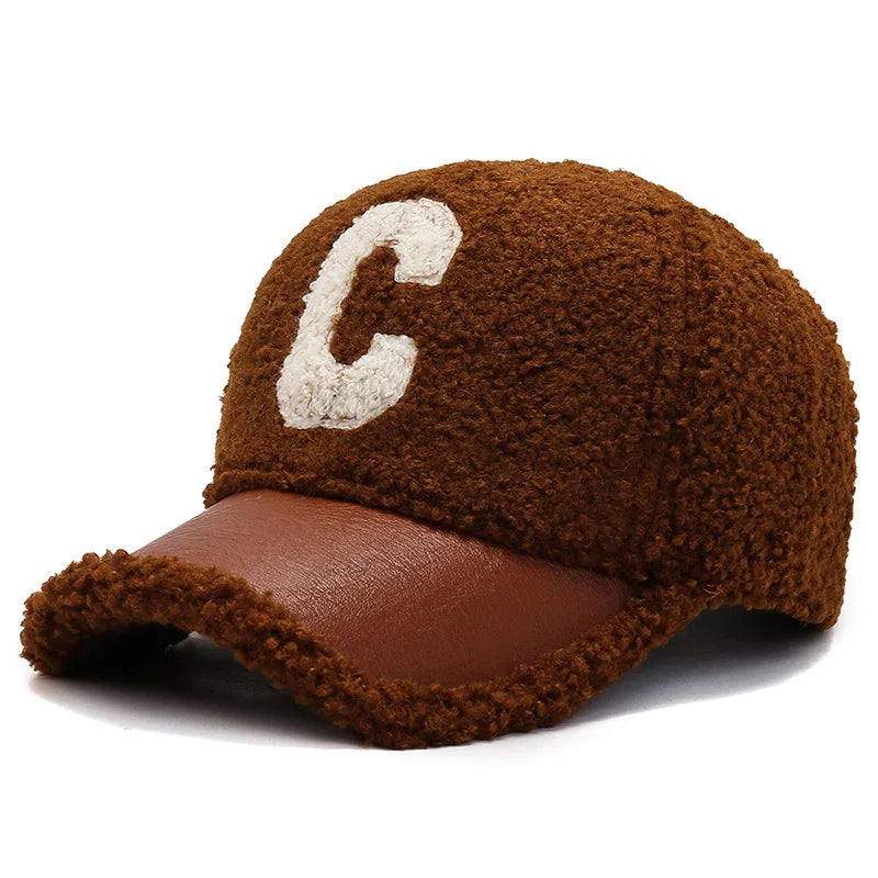 New Winter Caps Letter Embroidery Lamb Wool Baseball Cap Teddy Cashmere Warm Capss Brown Adjustable