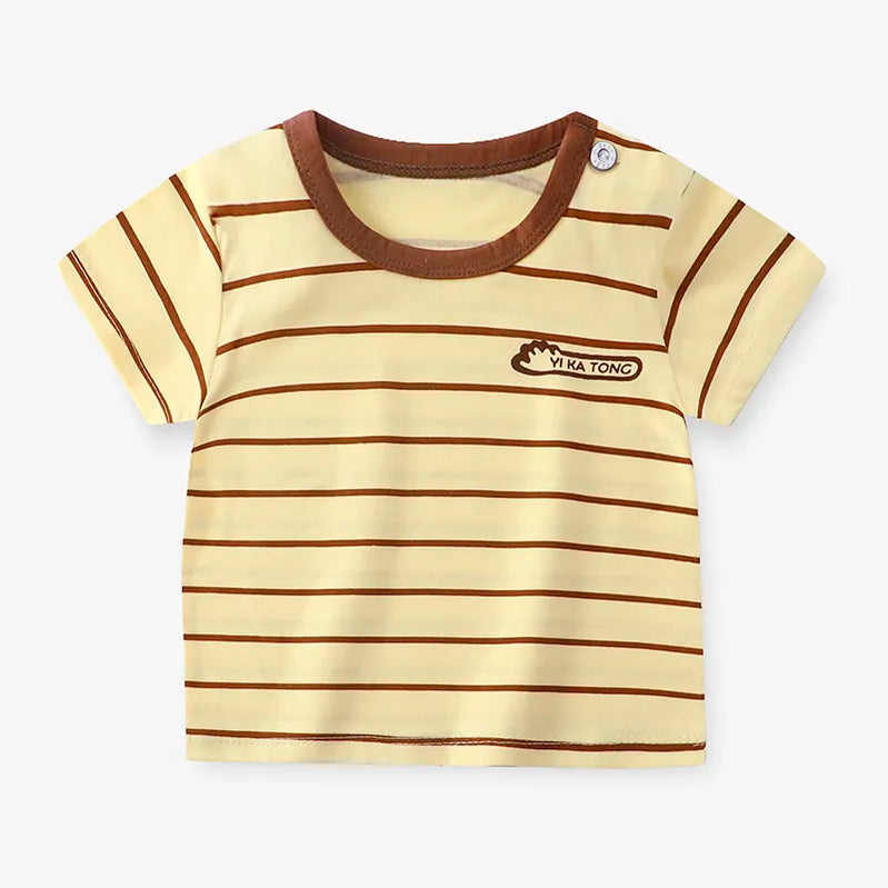 Children's Clothing T-Shirt Kids Clothes Boys Girls Summer Cartoon Tops Short Sleeve Clothes 100% Cotton Baby Clothing Brown stripes
