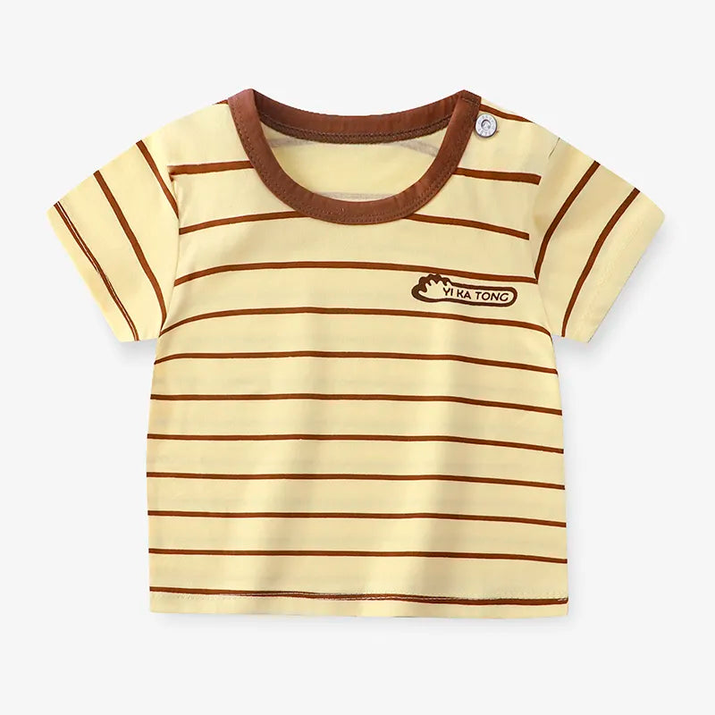 Children's Clothing T-Shirt Kids Clothes Boys Girls Summer Cartoon Tops Short Sleeve Clothes 100% Cotton Baby Clothing Brown stripes
