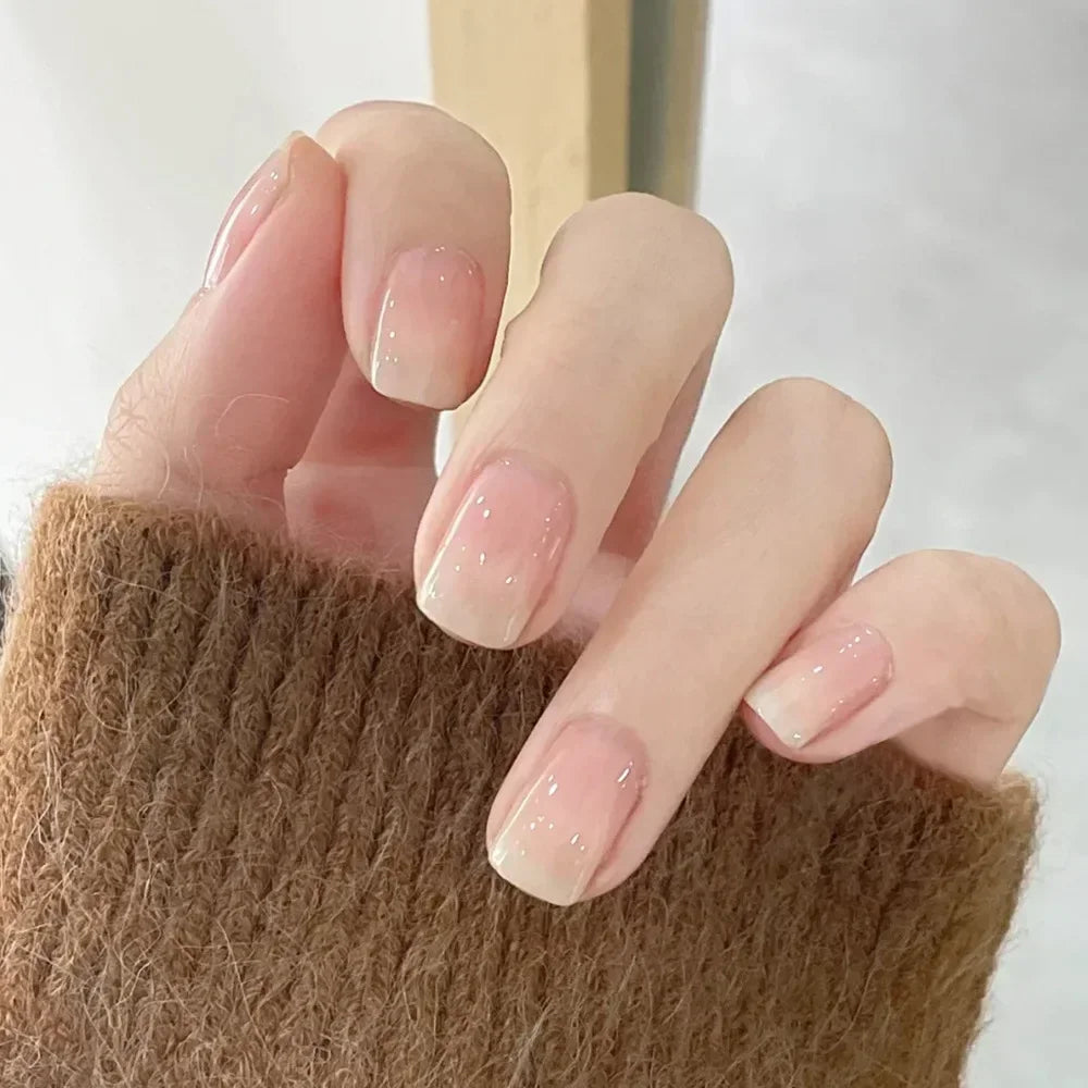 24Pcs Short Solid Color Wine Red Fake Nail Tips with Glue Glitter Square/round Head False Nails Wearable Ballet Press on Nails