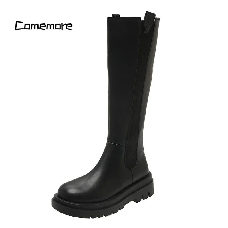 Women Heels Fashion Slip on Shoes Ladies Elegant Thick Sole Long Knight Boot Demi-season Platform Winter Punk Boots
