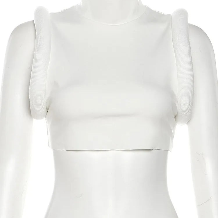 Weird Puss Feather Spliced Women Crop Tops Sleeveless Turtleneck Sexy Basic Vest Summer Hipsters High Street Y2K Rave Partywear