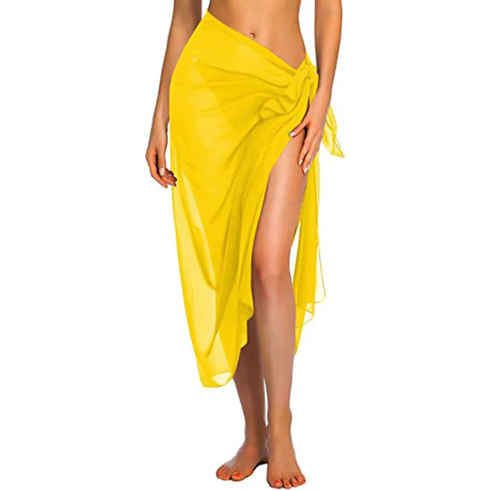 Womens Beach Long&Short Short Skirt Sarong Swimsuit Coverups Summer Bikini Wrap Sheer Scarf for Swimwear Cover-ups Yellow-Long One Size