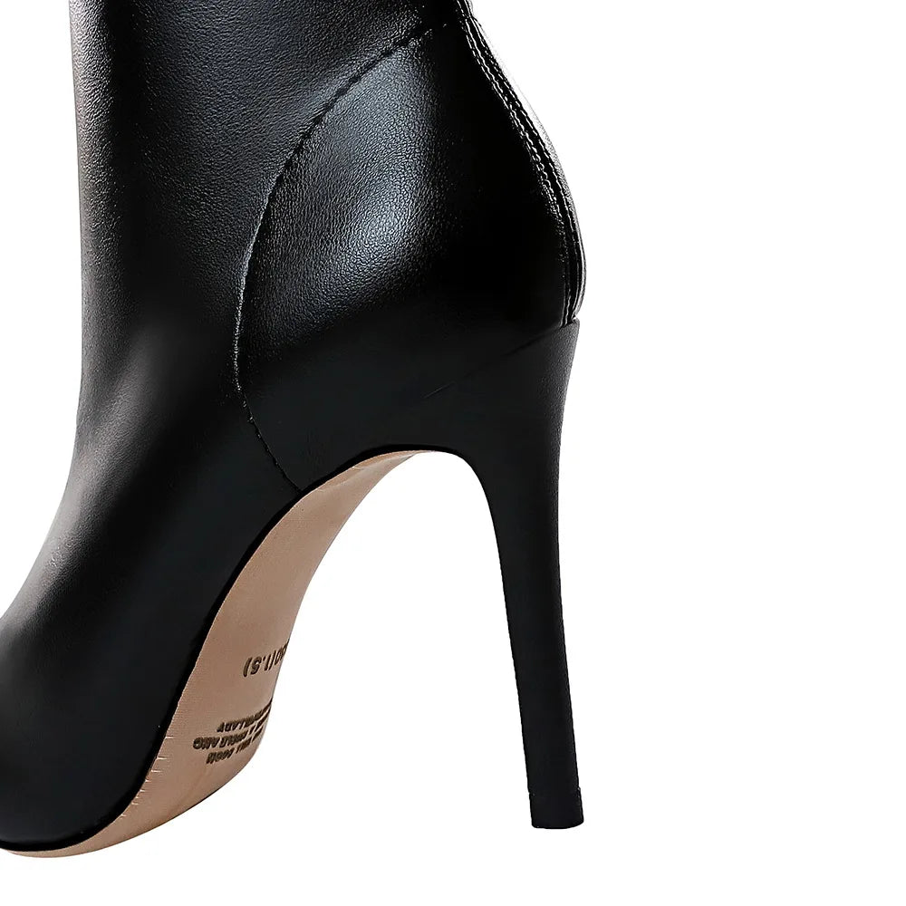 Women Leather 7.5cm 9.5cm High Heels Boots Lady Brown Spring Winter Warm Pointed Toe Boots Fetish Booties Nightclub Party Shoes