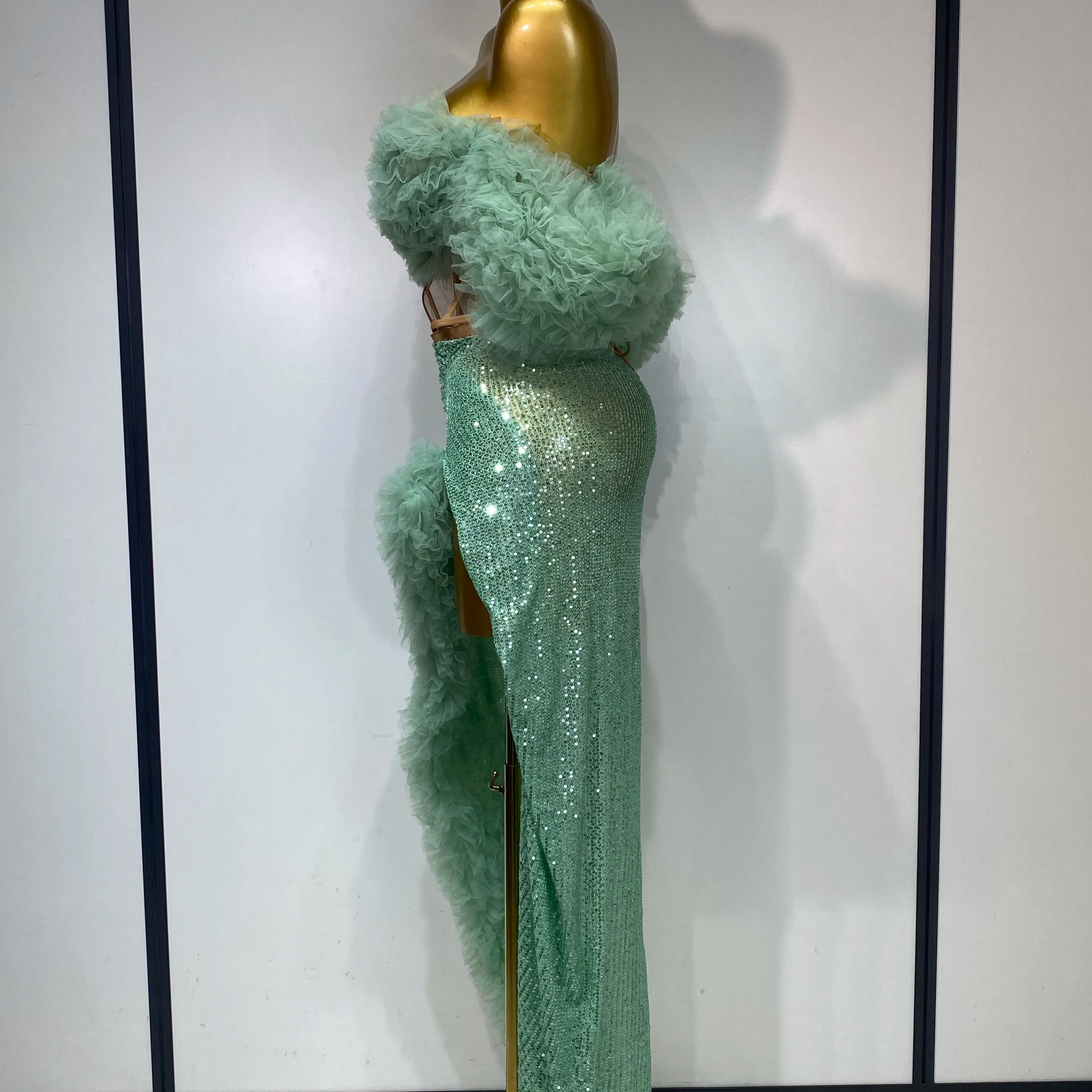 Women Sexy Sparkly Sequins Top Long Skirt Two Pieces Set Festival Celebrate Evening Party Luxury Birthday Nightclub Stage Outfit