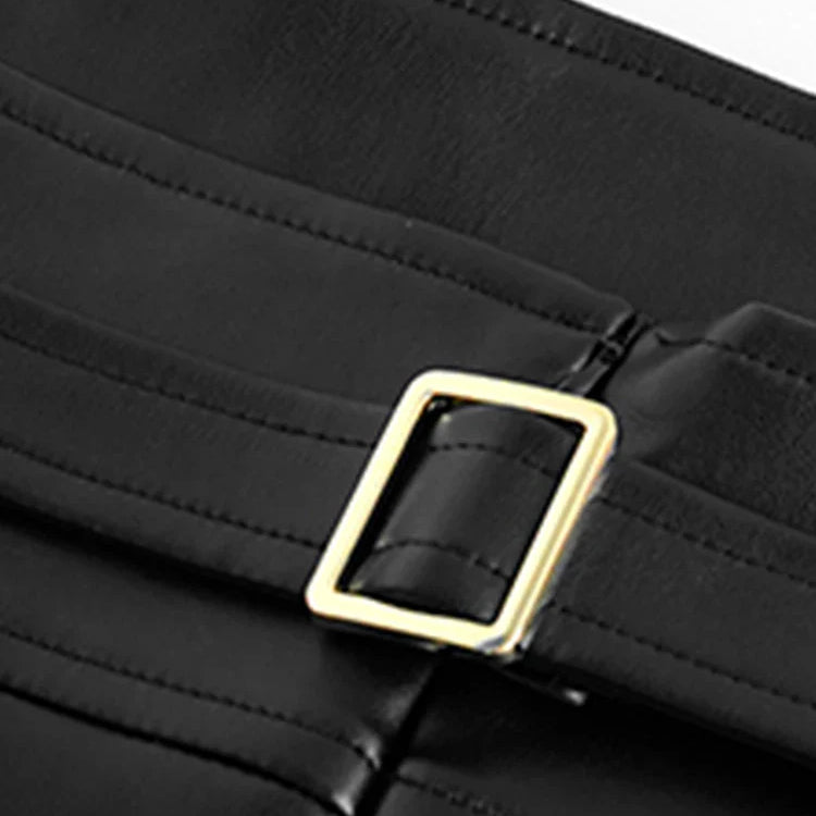 Lautaro Spring Midi Black Soft Pu Leather Pencil Skirt Women with Back Slit Belt High Waist Long Office Skirts Fashion 2022