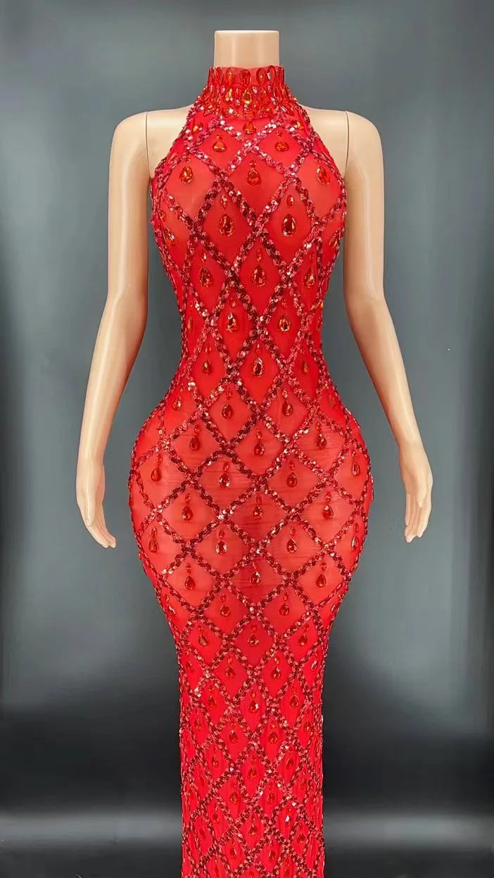 Flashing Silver Rhinestone Crystals Fringes Transparent Short Dress Birthday Celebrate Costume Evening Dancer Dress