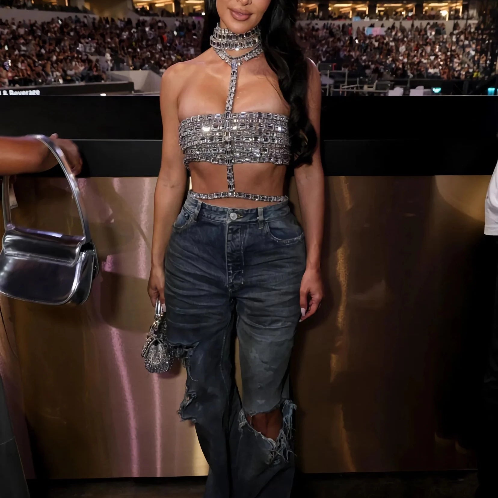 Sexy Shimmer Crystal Rhinestone Women Top Tee Sparkle and Style Bandage Tops Elegant A Chic Statement Piece for Party