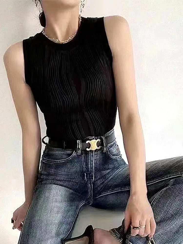 Summer Chic Knitted Vest for Women Fashion Summer Elastic Slim White Tank Top Female Basic Sleeveless Top Women's Clothing