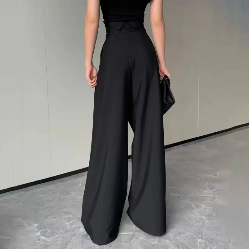 Black Design Wide-Leg Pants Women's Slimming Suit Pant Magic High Waist Loose Straight Drooping Mopping Casual Trousers