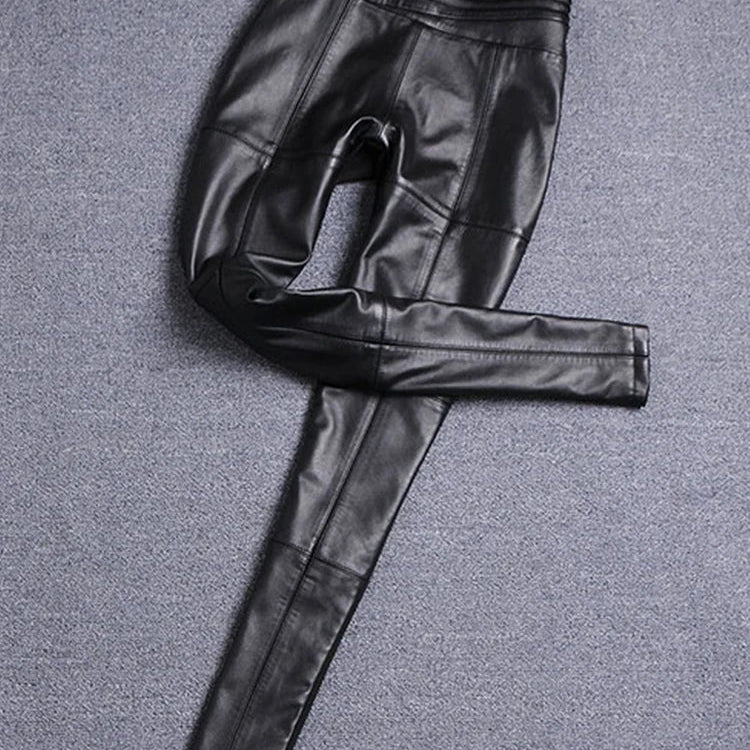 Spring Autumn Fitted Black Soft Stretchy Pu Leather Pencil Pants Leggings Women High Waist Elegant Bottoms 2022 Fashion Black