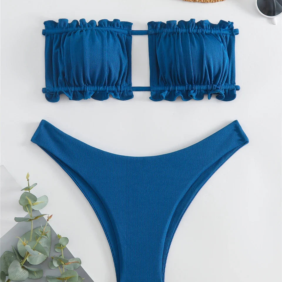 Back Lace Up Bikinis Women Solid Sexy Hollow Out Swimwear Female Beachwear Swimsuit Female Bathers Bathing Swimming Suit s1Blue