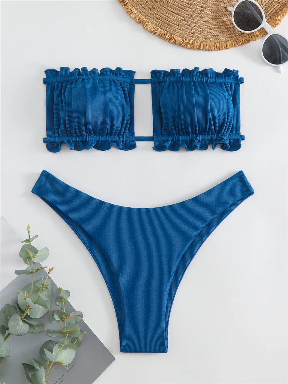 Back Lace Up Bikinis Women Solid Sexy Hollow Out Swimwear Female Beachwear Swimsuit Female Bathers Bathing Swimming Suit s1Blue