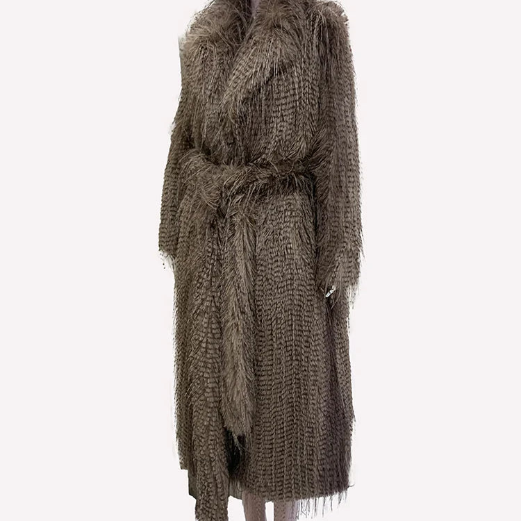 Nerazzurri Winter Clothes Women Long Thick Warm Soft Hairy Shagge Colorful Multicolored Fluffy Faux Fur Coat Women Sashes