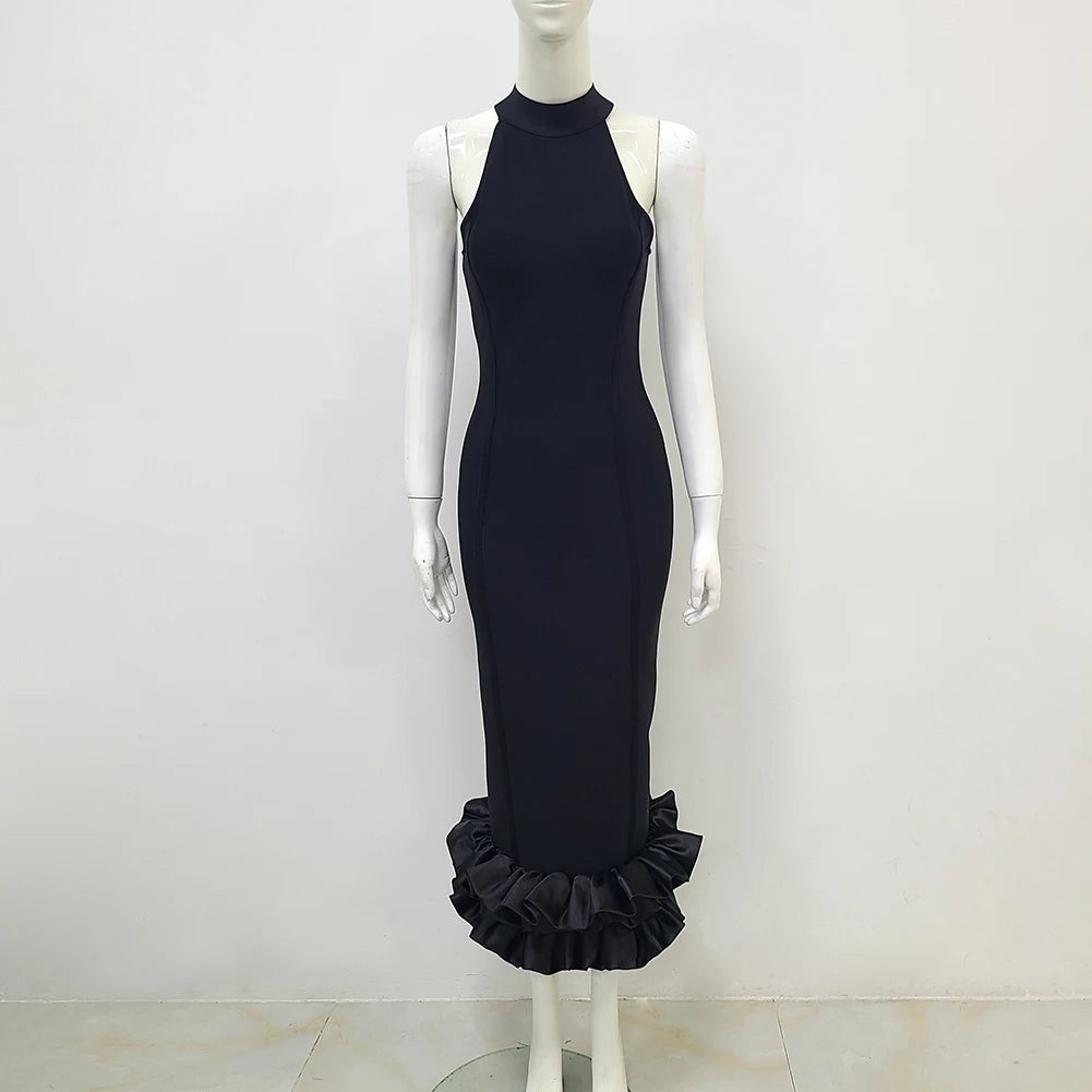 High Quality Women Off the Shoulder Sexy Ruffles Bodycon Bandage Long Dress Elegant Evening Party Celebrate Fashion Dress