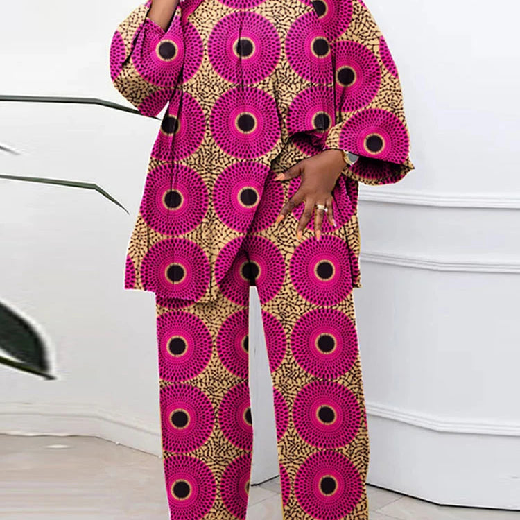 Plus Size VONDA Bohemian Style Printing Outfits Women Elegant Tops Sets O-neck Long Sleeve Casual Loose Two Piece Suits Holiday