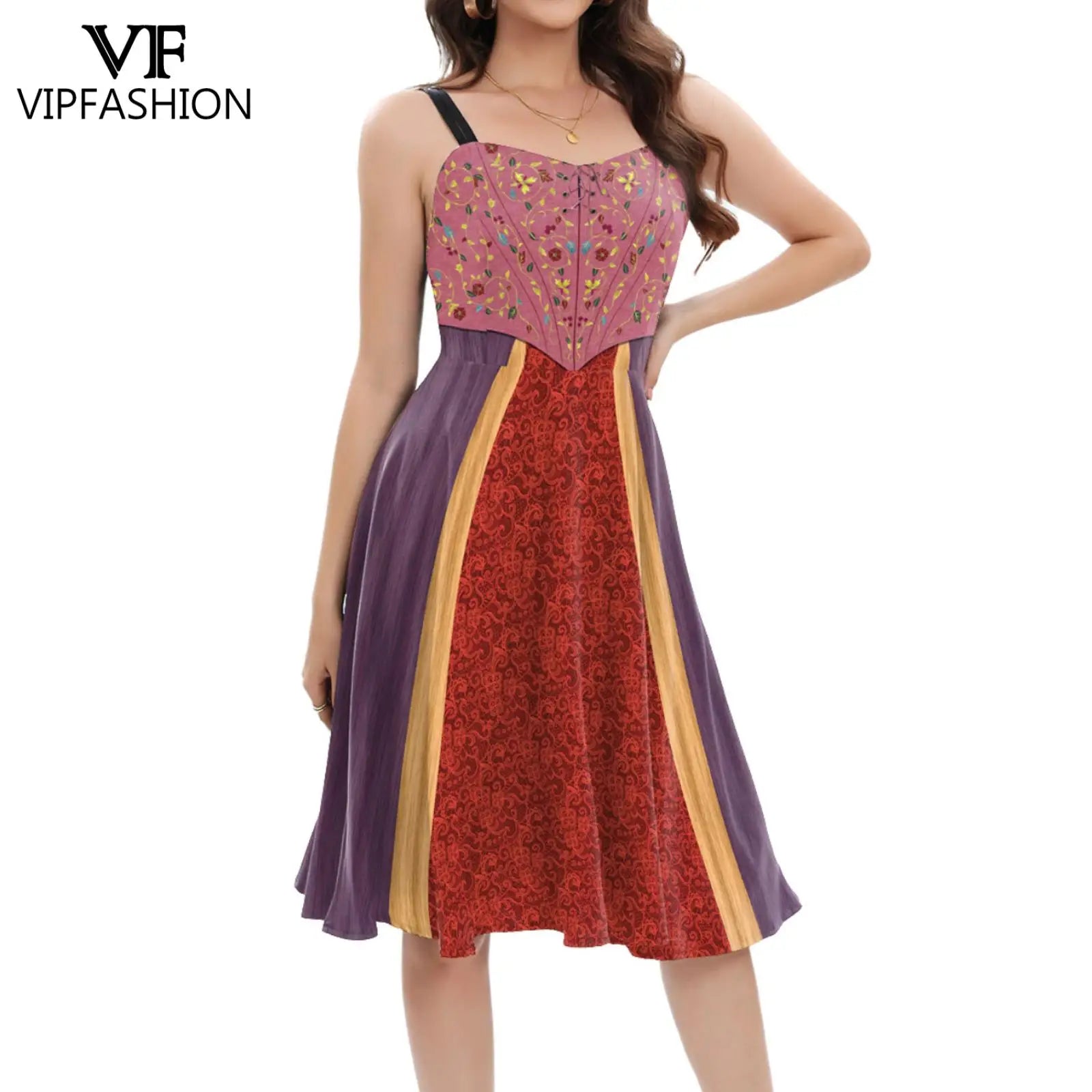 VIP FASHION Hocus Pocus Witch Dress for Women Winifred Sanderson Mary Sarah Sister Cosplay Costume Adult Halloween Classic Dress