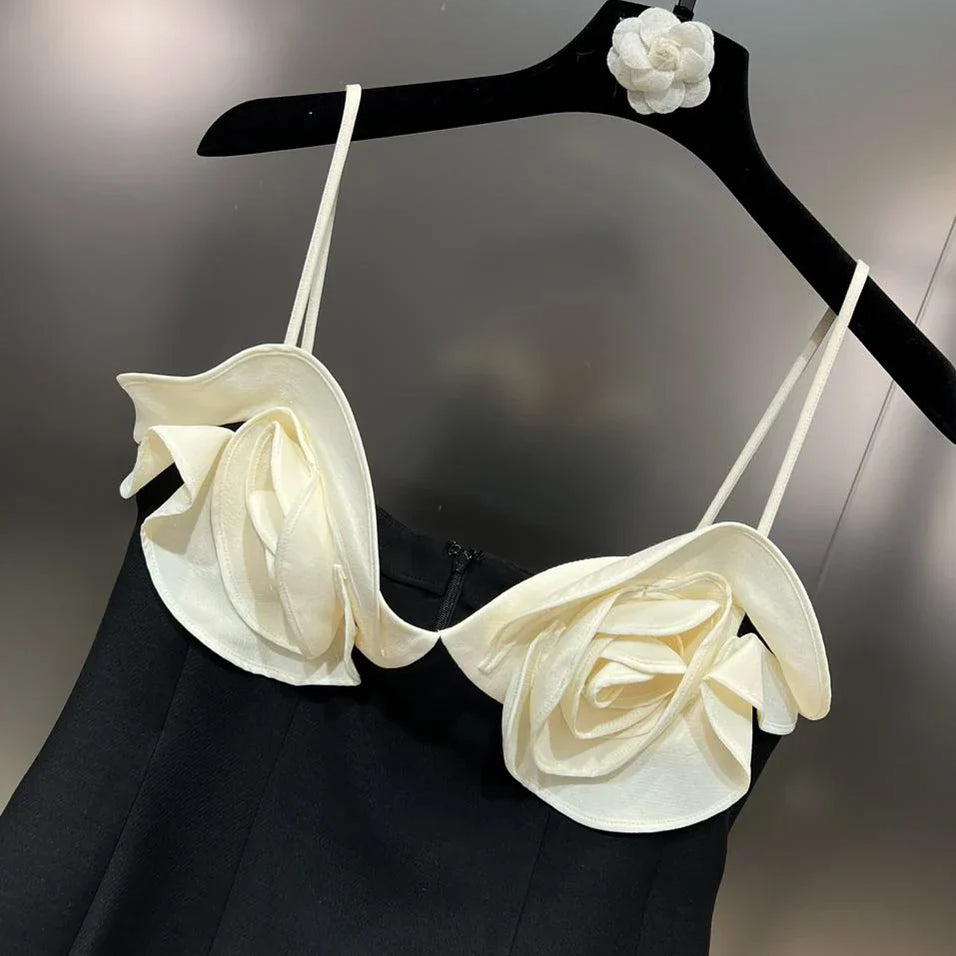 PREPOMP Spring New Arrival Sleeveless Petals Appliques Design Contrast Color Slim Waist Short Dress Women GM986