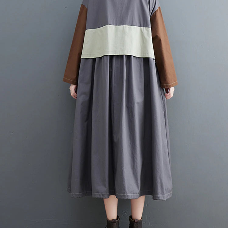 Patchwork Shirt Dresses For Women's Autumn Spring Minority Y2k Contrast big size Dress With Long Sleeve