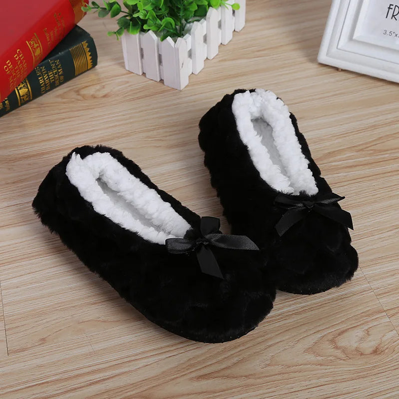 Winter Warm Slipper Womens Home Plush Soft Fluffy Cute Funny Indoor House Female Non Slip Ladies Floor Shoes Heart Love Grip black