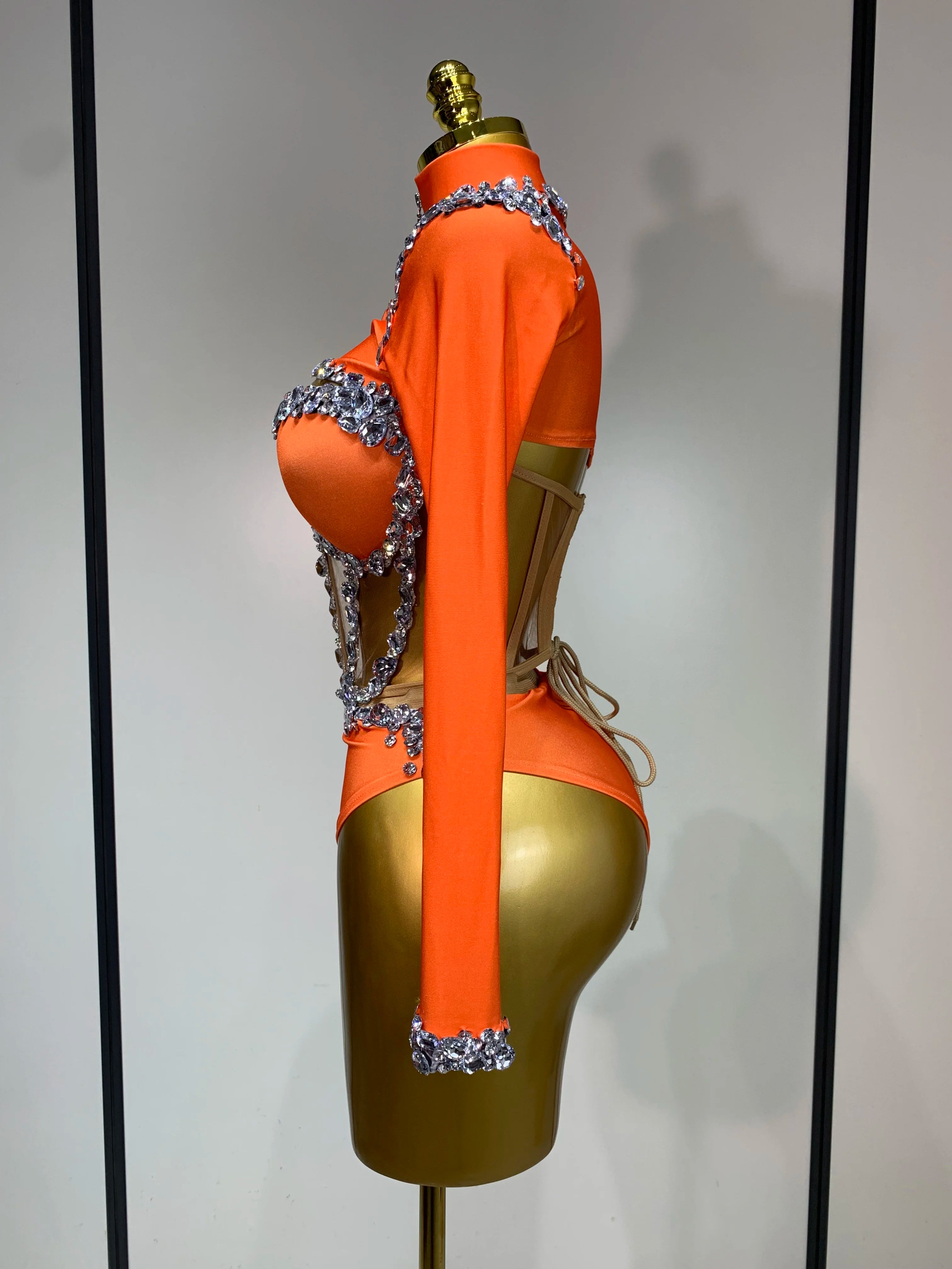 Sparkly Rhinestone Stage Outfit Women Long Sleeve Three Piece Set Dance Drag Queen Nightclub Evening Party Birthday Costume